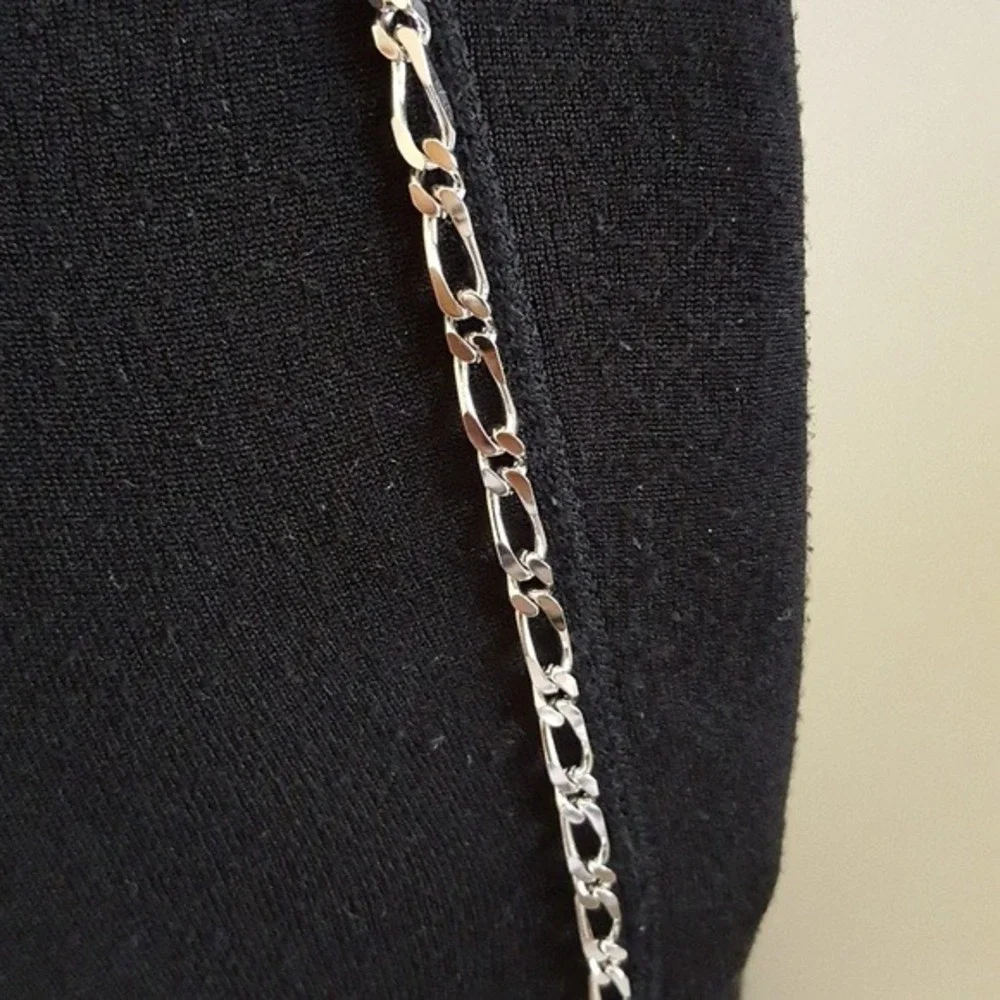 Monet 80s Silver Tone Figaro Link Chain‎ Necklace Vintage Fold Over Clasp 30in